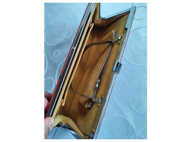 Autre Marque Braune Clutch aus geprägtem Pythonleder mit Griff - Ansicht 6