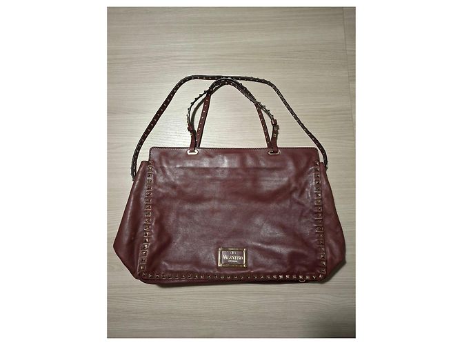 Valentino Garavani Rockstud Leather Tote Bag Burgundy Dark red - view 12