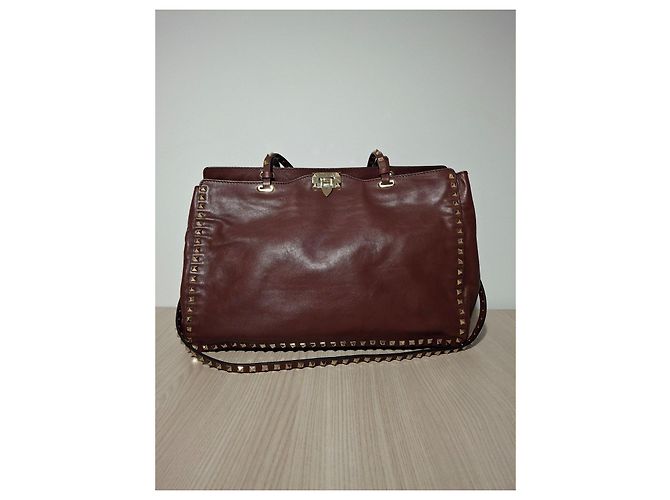Valentino Garavani Rockstud Leather Tote Bag Burgundy Dark red - view 7