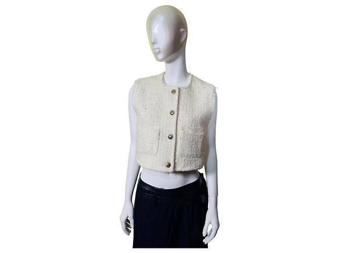 Ba&Sh Chaleco corto de tweed marfil Blanco - vista 2