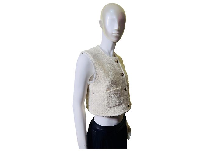 Ba&Sh Chaleco corto de tweed marfil Blanco - vista 3