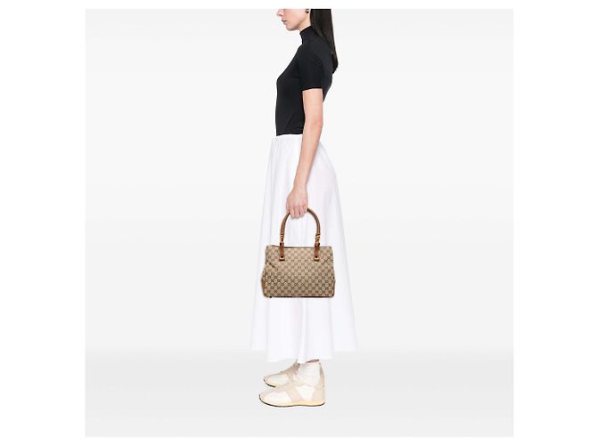 Gucci Beige GG Canvas Bamboo Tote - Ansicht 9