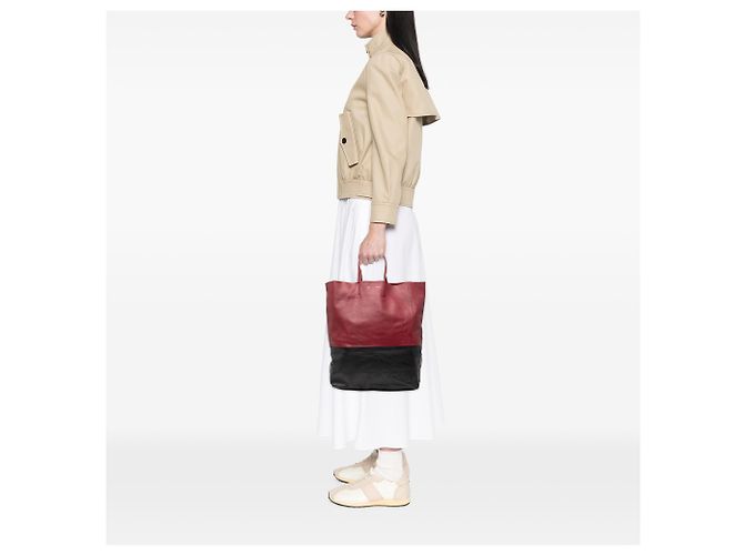 Céline Tote verticale in agnello bicolore rosso Celine Bordò - vista 9