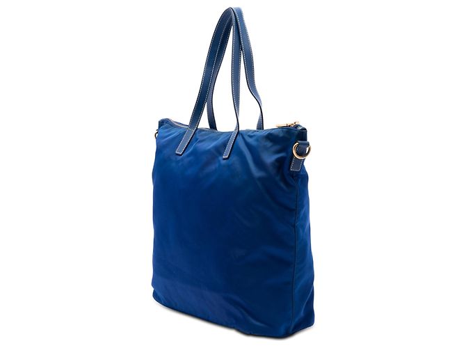 Borsa Tote Convertible Prada Blue Tessuto Zip Top - vista 2
