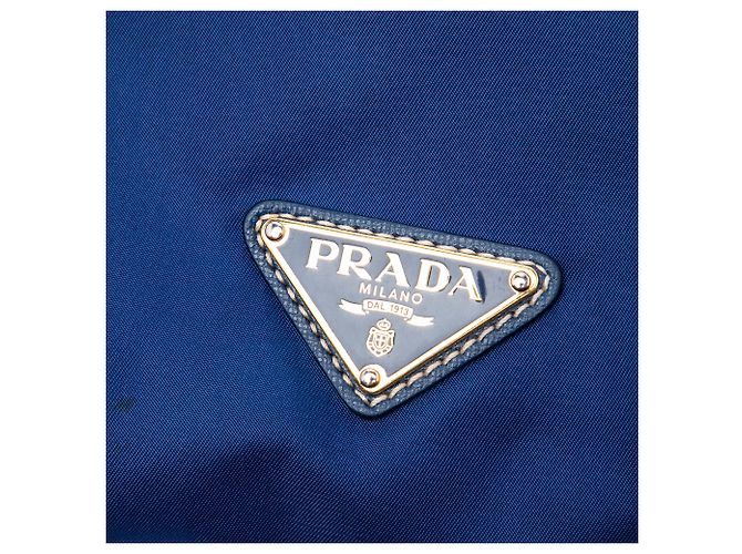 Borsa Tote Convertible Prada Blue Tessuto Zip Top - vista 5