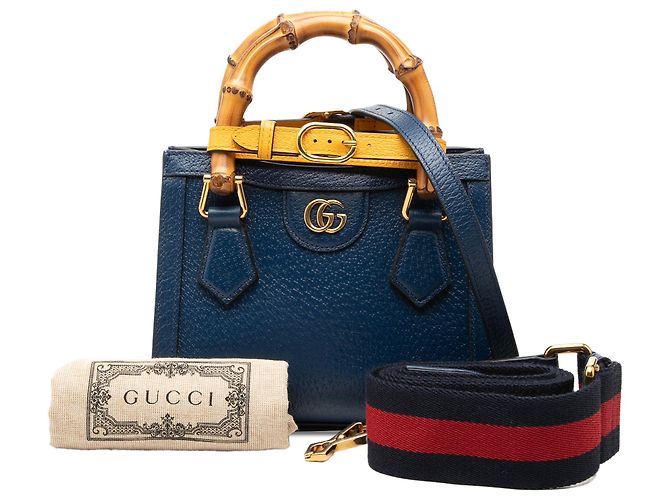 Borsa Diana Gucci in pelle di vitello Bamboo blu Blu scuro - vista 8