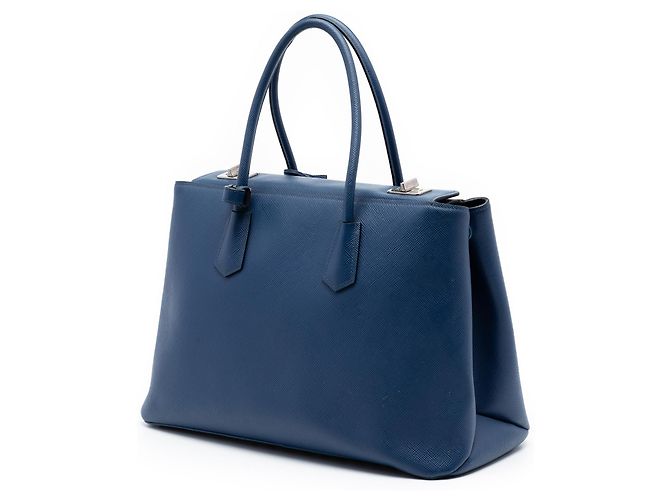 Prada Blue Saffiano Cuir Turnlock Twin Satchel Tasche Blau - Ansicht 2