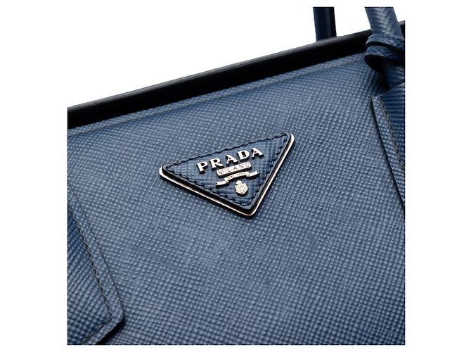 Prada Blue Saffiano Cuir Turnlock Twin Satchel Tasche Blau - Ansicht 5