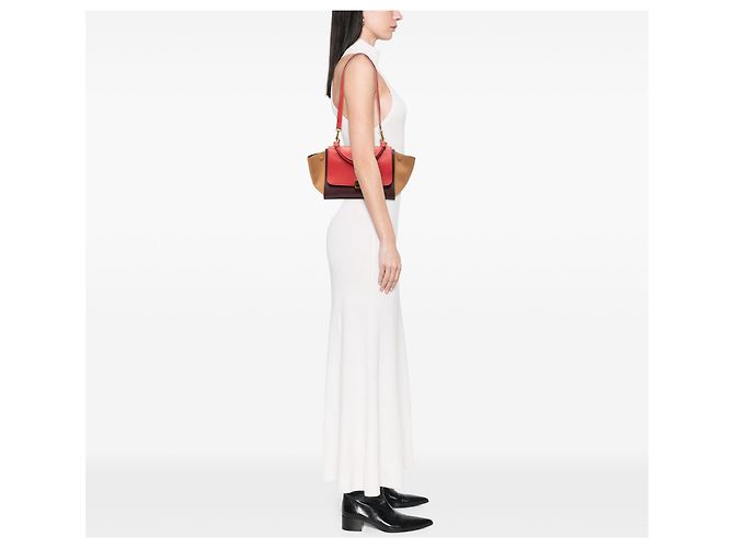 Céline Borsa Celine Red Small Tricolor Leather Trapeze Rosso Bordò - vista 7