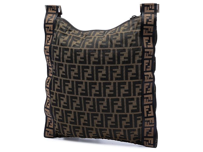 Borsa Messenger Flat Fendi Zucca Canvas FF marrone - vista 2
