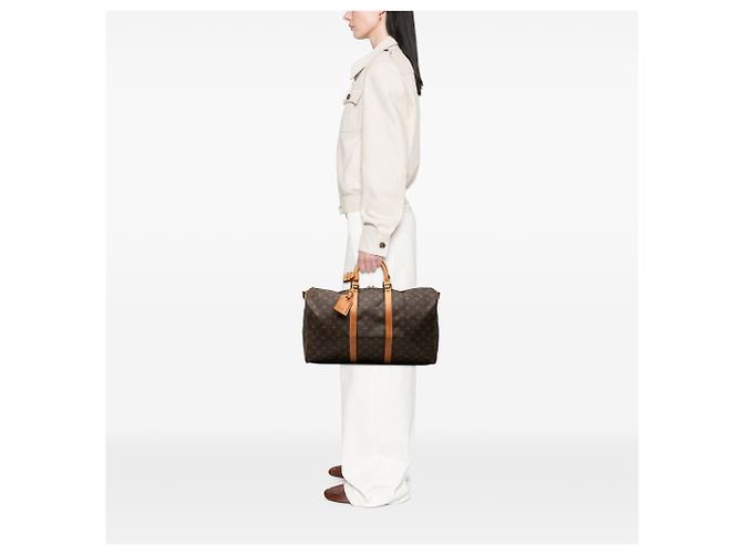 Louis Vuitton Marrone Monogram Keepall Bandouliere 50 - vista 9