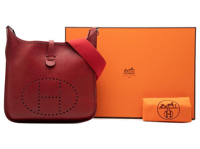 Hermès Red Clemence Evelyne II PM Rosso Bordò - vista 8