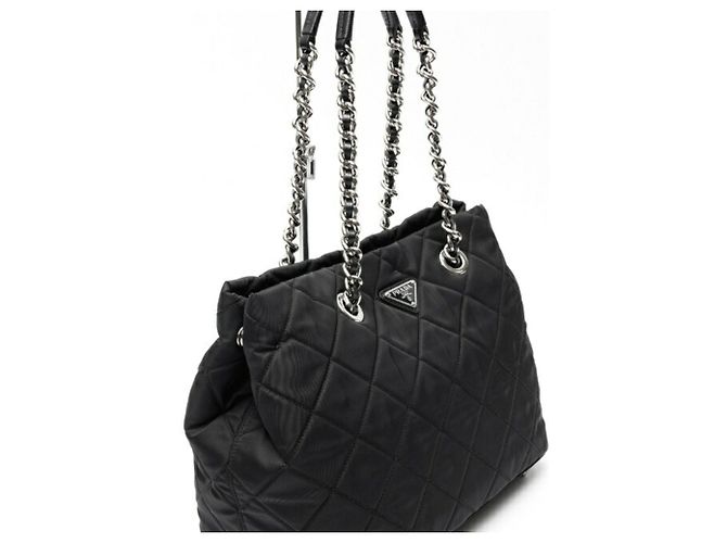 Borsa Tote in Nylon Trapuntato Prada Nero - vista 2