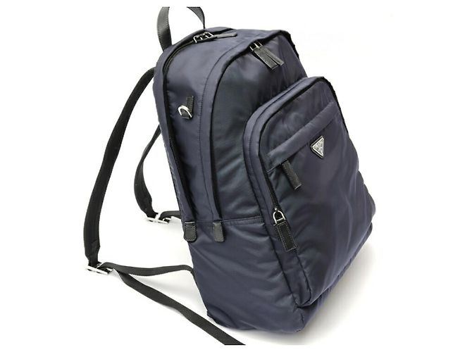 Zaino in nylon e pelle Saffiano Prada Blu navy - vista 2