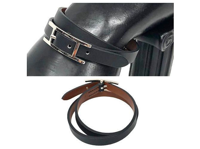 Hermès Hermes Api3 Lederarmband Choker Schwarz Kamel - Ansicht 2