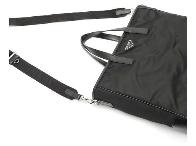 Borsa Tote Prada Nera in Nylon e Pelle Saffiano Nero - vista 2