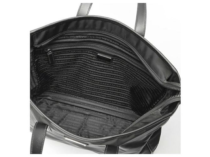 Borsa Tote Prada Nera in Nylon e Pelle Saffiano Nero - vista 5