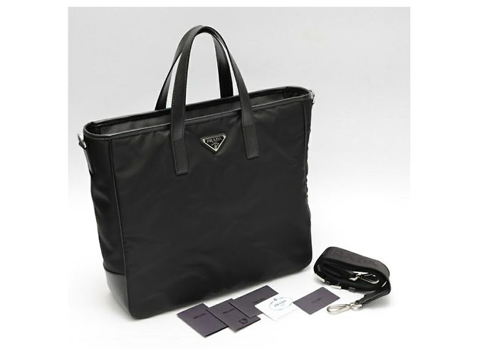 Borsa Tote Prada Nera in Nylon e Pelle Saffiano Nero - vista 6