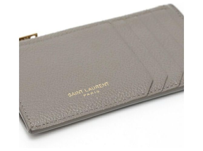 Monedero de cuero gris Saint Laurent Castaño - vista 3