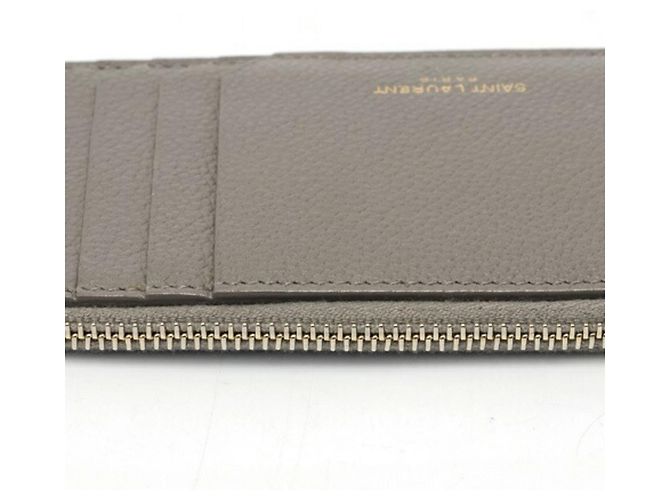 Monedero de cuero gris Saint Laurent Castaño - vista 4
