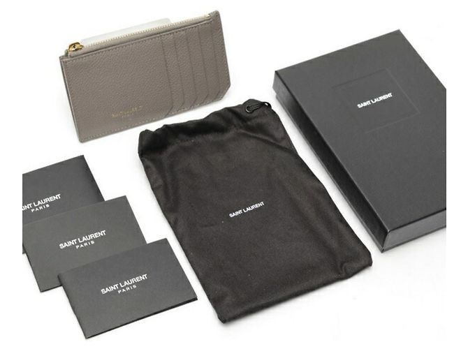 Monedero de cuero gris Saint Laurent Castaño - vista 6