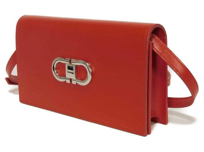 Gancini Borsa a tracolla in pelle rossa Salvatore Ferragamo Rosso - vista 3