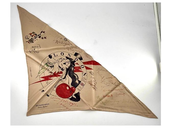 Burberry Pañuelo de Seda Estampado Perro Cartoon Negro Roja Multicolor Beige - vista 10
