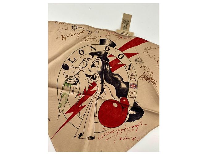 Burberry Pañuelo de Seda Estampado Perro Cartoon Negro Roja Multicolor Beige - vista 11
