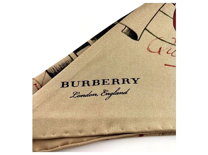 Burberry Pañuelo de Seda Estampado Perro Cartoon Negro Roja Multicolor Beige - vista 2