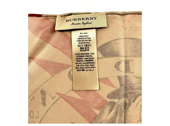 Burberry Pañuelo de Seda Estampado Perro Cartoon Negro Roja Multicolor Beige - vista 3