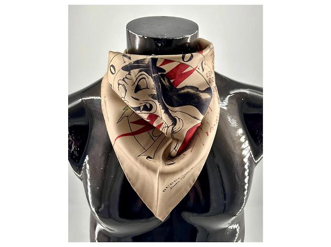 Burberry Pañuelo de Seda Estampado Perro Cartoon Negro Roja Multicolor Beige - vista 5