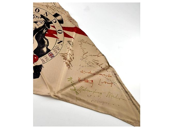Burberry Pañuelo de Seda Estampado Perro Cartoon Negro Roja Multicolor Beige - vista 9