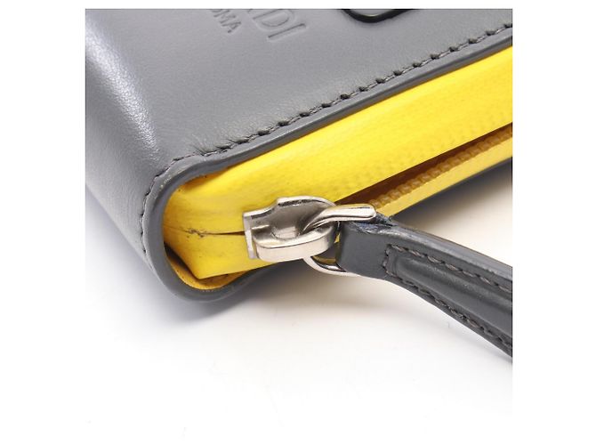 Rundes Fendi Monster Bugs Eye Long Wallet Braun Gelb - Ansicht 7