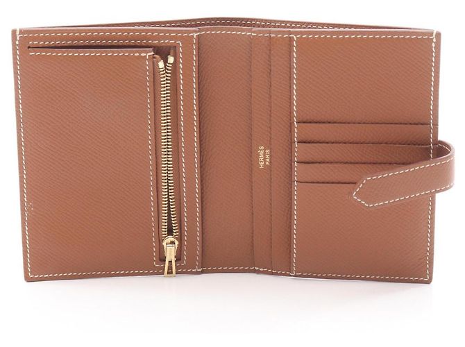 Portafoglio compatto bi-fold Hermès Bearn Gold Marrone - vista 3