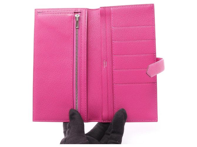 Cartera larga plegable Hermès Bearn Soufflé Magnolia Rosa - vista 3