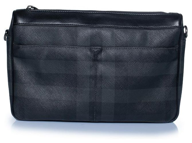 Burberry, Check print rambler bag in canvas Grey - view 2