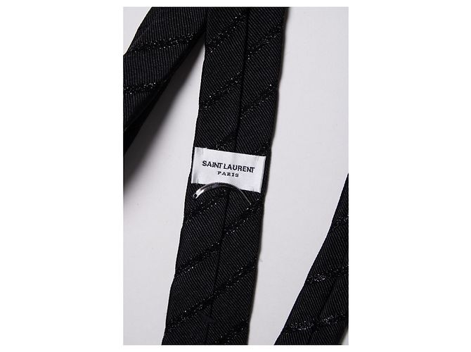 Saint Laurent, corbata negra con rayas brillantes diagonales Negro - vista 2