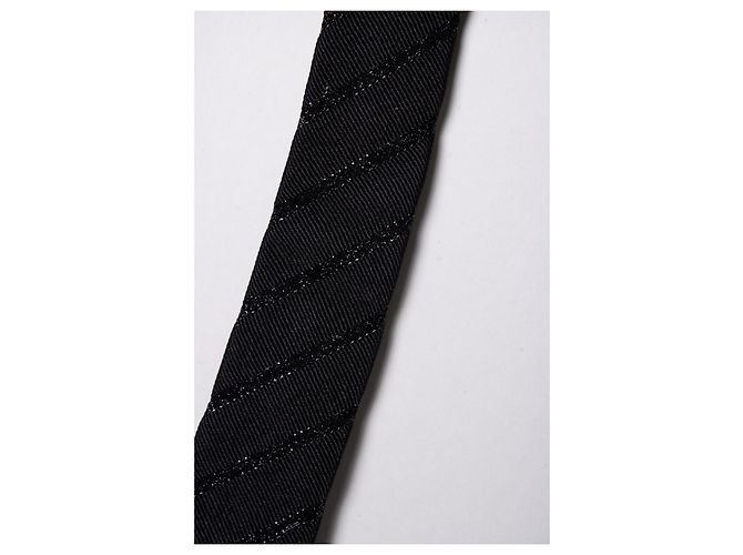 Saint Laurent, corbata negra con rayas brillantes diagonales Negro - vista 3
