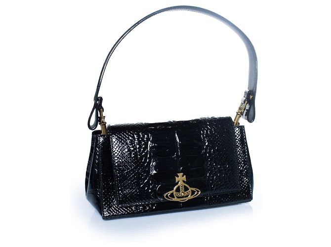 Vivienne Westwood, borsa hazel nera con stampa coccodrillo Nero - vista 2