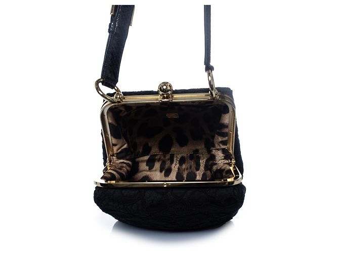 Dolce & Gabbana, borsa a tracolla in pizzo Agate Nero - vista 6