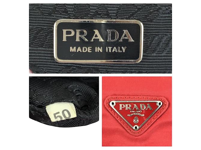 Borsa a Spalla Prada Nylon Tessuto Triangle Logo Rosso - vista 4
