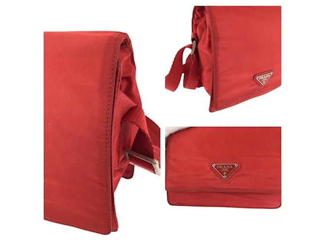 Borsa a Spalla Prada Nylon Tessuto Triangle Logo Rosso - vista 5