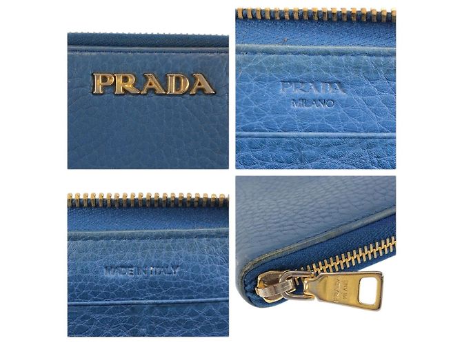 Portafoglio lungo in pelle blu Prada - vista 3