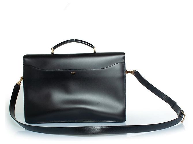Céline Celine, maletín de cuero con estampado de leopardo en negro y marrón - vista 2
