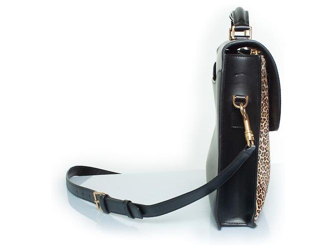 Céline Celine, maletín de cuero con estampado de leopardo en negro y marrón - vista 4