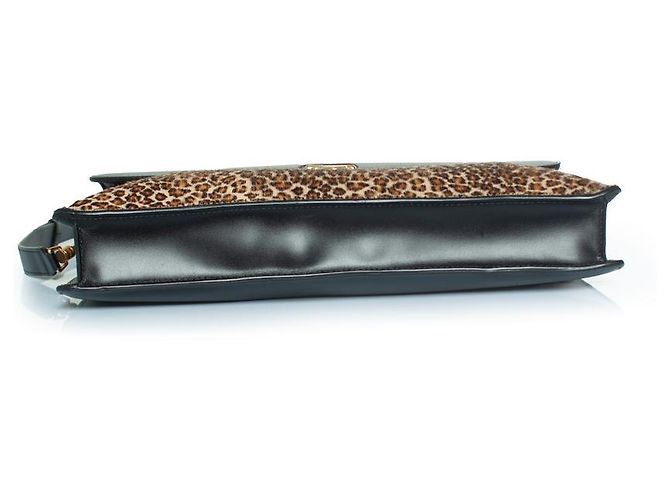 Céline Celine, maletín de cuero con estampado de leopardo en negro y marrón - vista 5