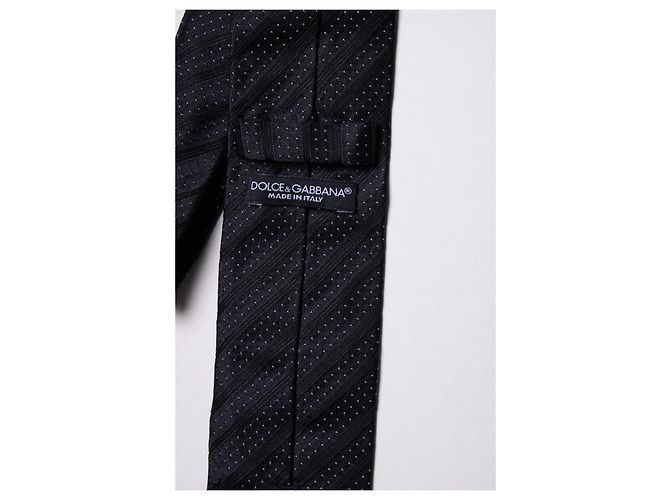 Dolce & Gabbana, cravatta nera a righe diagonali con pois Nero - vista 2