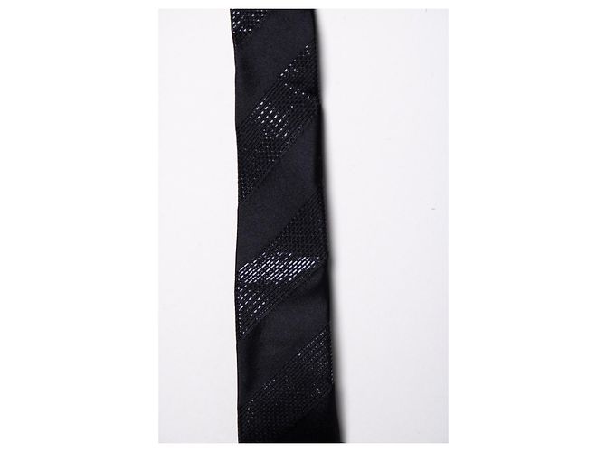 Saint Laurent, cravatta lucida con righe diagonali nere Nero - vista 2