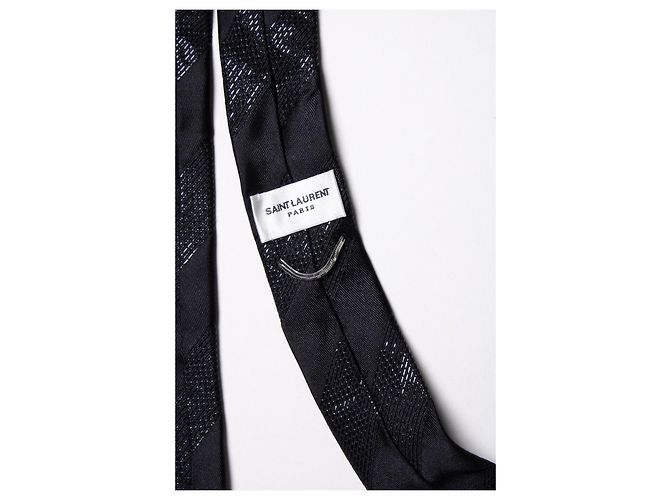 Saint Laurent, cravatta lucida con righe diagonali nere Nero - vista 3