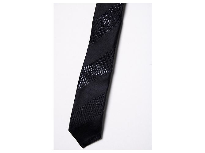 Saint Laurent, cravatta lucida con righe diagonali nere Nero - vista 4